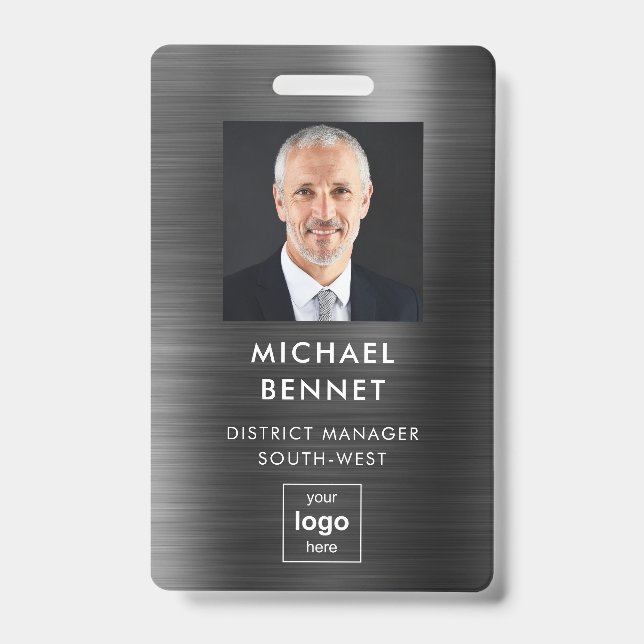 Badge Faux Black Metallic - ID photo d'entreprise (Front)
