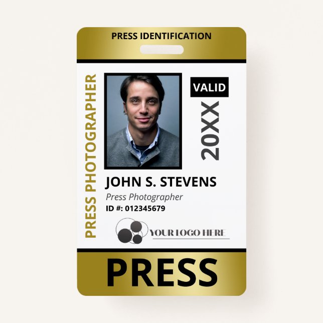 Badge Faux Gold Photo & Logo Presse ID (Devant)