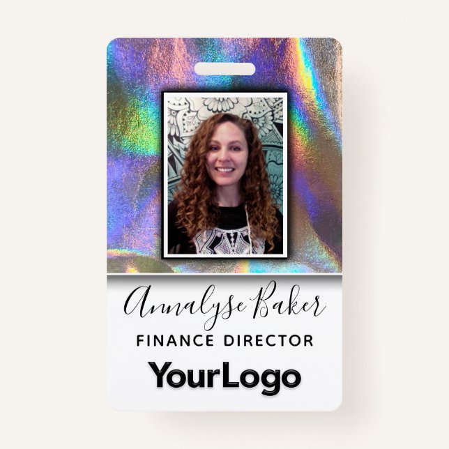 Badge Faux Holographic Professional CNA Infirmière Photo (Devant)