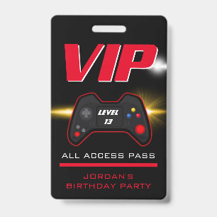 Badge Faveur de manette rouge de fête de jeu vidéo