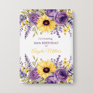 Badge Fête d'anniversaire 60 ans fleurs violettes