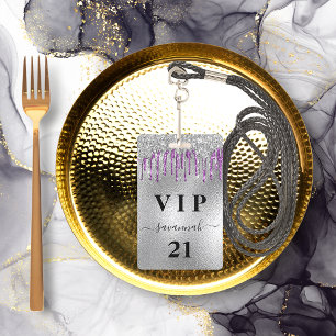 Badge fête d'anniversaire argent violet parties scintill