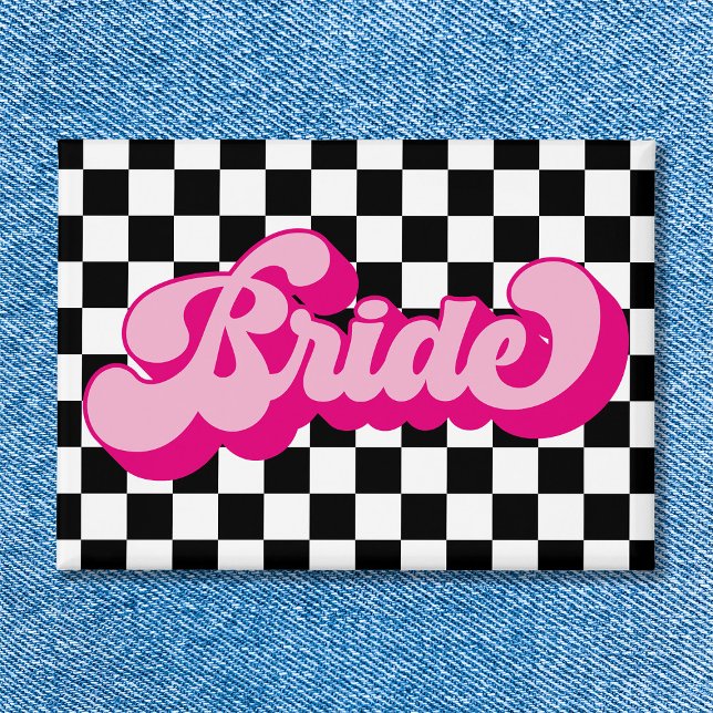 Badge Fête de mariée rose chaud rétro (Retro Hot Pink Bride Bachelorette Party Button)