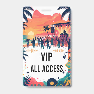 Badge Fête VIP de DJ de plage à l'aquarelle tropicale