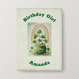 Badge Fille d'anniversaire Pot d'or et arc-en-ciel vinta