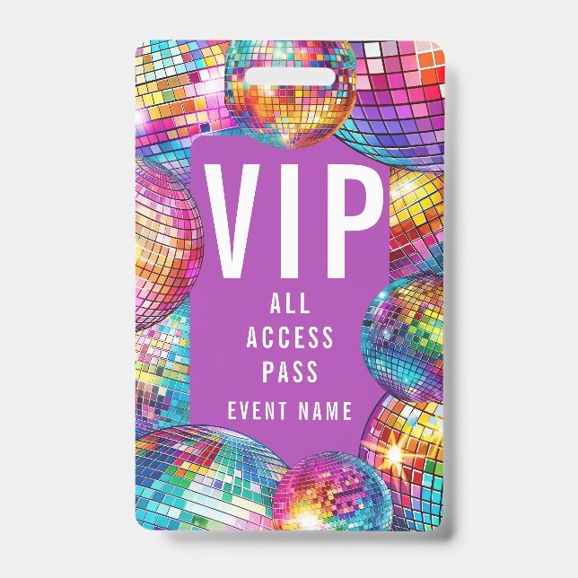 Badge Fille mignonne VIP All Access Pass QR Code Disco B (Avant)