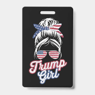Badge Fille Trump Chignon Décoiffé Vintage Drapeau Améri
