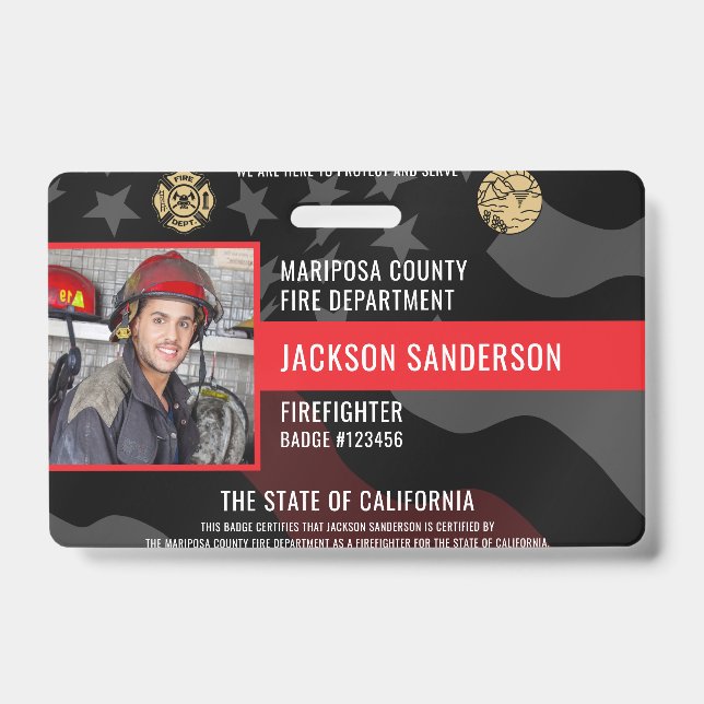 Badge Firefighter Photo Fire Department Employee ID (Front)