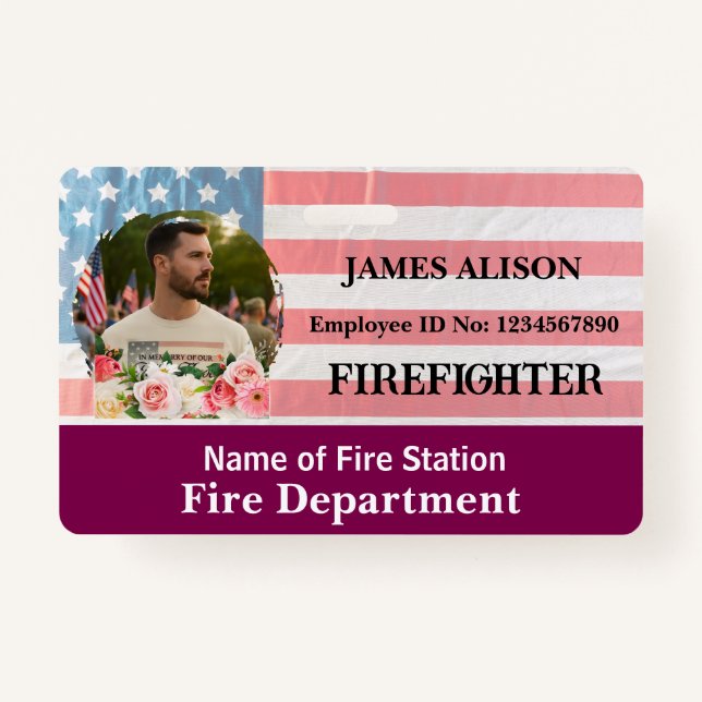 Badge Firefighter Qr Code   Photo Name ID Card  (Devant)