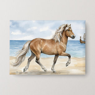 Badge Fjara Cheval islandais aquarelle sur la plage