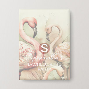 Badge Flamant rose chic élégant Monogramme personnalisé
