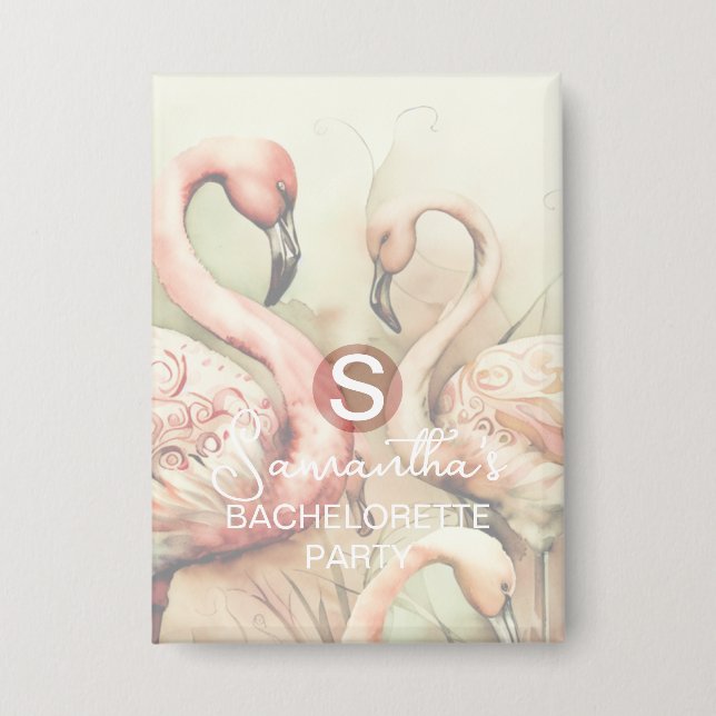 Badge Flamant rose chic élégant Monogramme personnalisé (Recto)