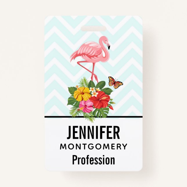 Badge Flamant rose rose & Hibiscus Tropical Fancy (Devant)