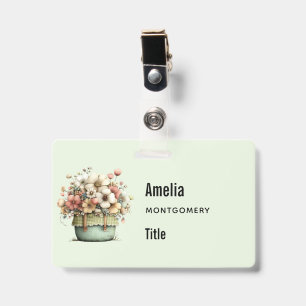 Badge Fleurs dans un pot Cozy Shabby Mignon Fleuriste