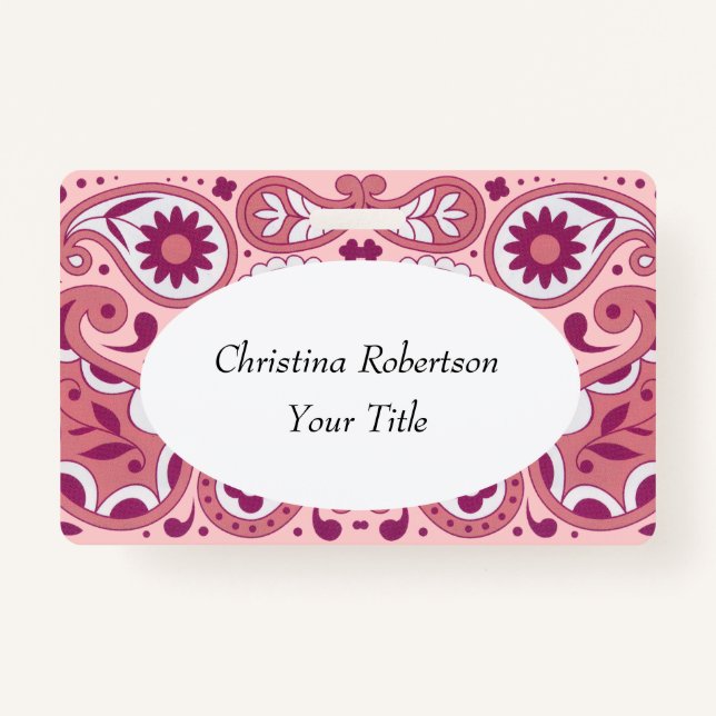 Badge Fleurs de design rose vif Paisley Tear Drop (Devant)