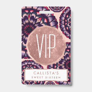 Badge Fleurs en Acrylique Peintes de Couleur Rose Pourpr