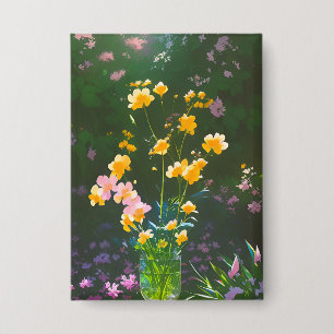 Badge Fleurs jaunes dans un bouton de jarre