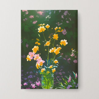 Badge Fleurs jaunes dans un bouton de jarre