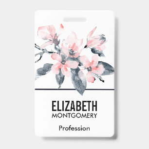 Badge Fleurs roses et grises aquarelle chic