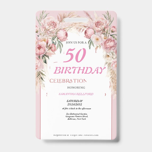 Badge Fleurs roses mignonnes Anniversaire (Face)