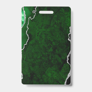 Badge Forêt Glamouruse Vert Marbre Chic Paillettes Argen