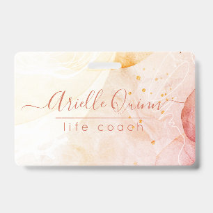 Badge Formes aquarelles abstraites Rose Script Coach de 