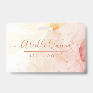 Badge Formes aquarelles abstraites Rose Script Coach de 