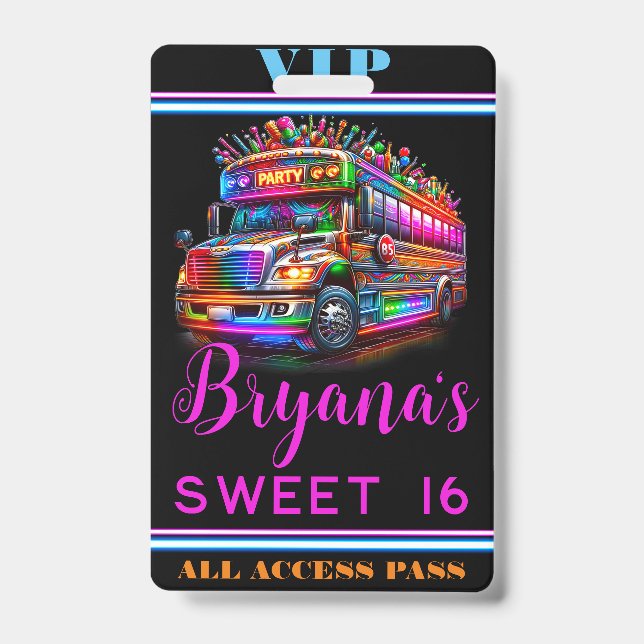 Badge Fun Party Bus brillant lumières VIP Pass (Front)