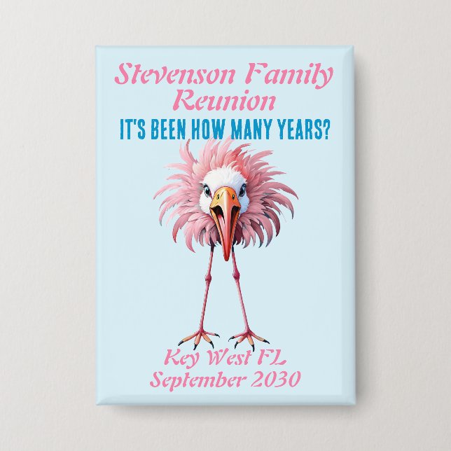 Badge Funny Custom Family Reunion Flamant rose (Recto)