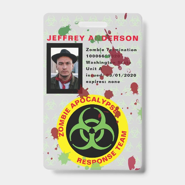 Badge Funny Gory Zombie Apocalypse ID d'équipe de répons (Avant)