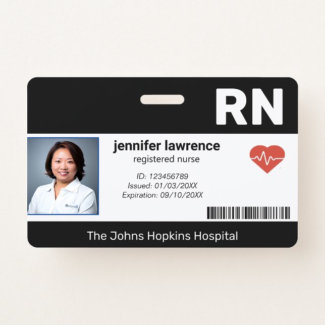 Badge [fuzzy]Noir | Code photo de l'employé Médicale de  (black | Hospital Medical Employee Photo ID Badge
)