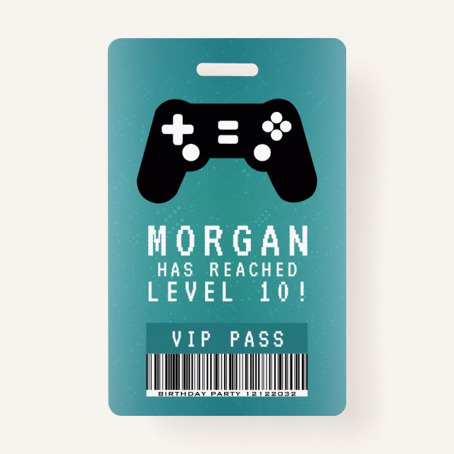 Badge Gamer VIP Pass Invitation d'anniversaire (Devant)