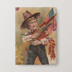 Badge Garçon avec Feux d'Artifice, Drapeau Américain, Im