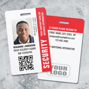 Badge Garde de sécurité ID personnalisé Code QR Photo No