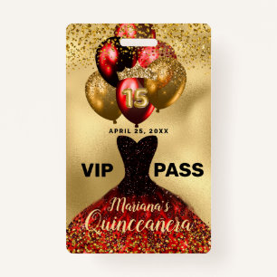 Badge Glam Gold Parties scintillant Robe rouge Quinceane