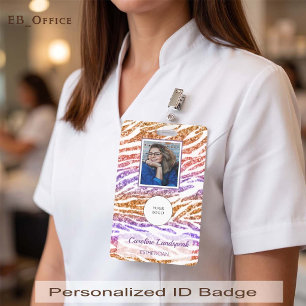 Badge Glam Rainbow Sunset Zèbre Paillettes Imprimer Phot