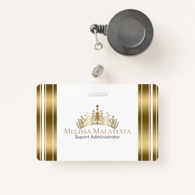 Badge Gold Crown & Stripes Design moderne (Front with Retractable)
