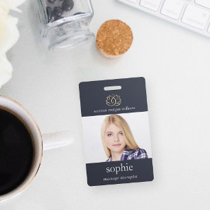 Badge Gold Lotus Flower Photo et nom