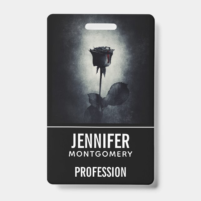 Badge Goth Rose noir goutte de sang Macabre profession (Avant)