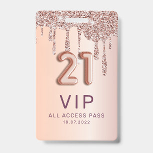 Badge Gouttes de paillettes or rose pour 21e anniversair