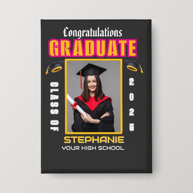 Badge Graduate Photo Graduation Félicitations sur mesure (Recto)