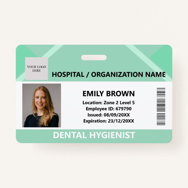 Badge Green Hospital Doctor Nurse Care Security Photo ID (Devant)