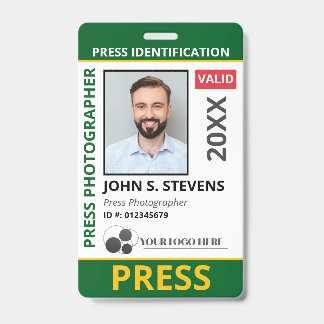 Badge Green Yellow Photo & Logo Press ID QR Code