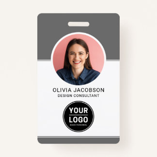 Badge Gris Neutre Moderne Société Employé Photo QR ID