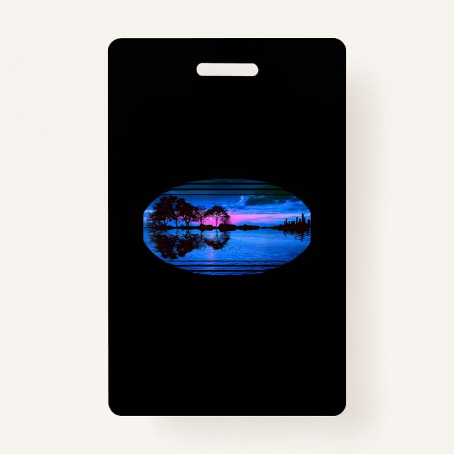 Badge Guitare Sunset Sky Trees City Lake Réflexion (Devant)