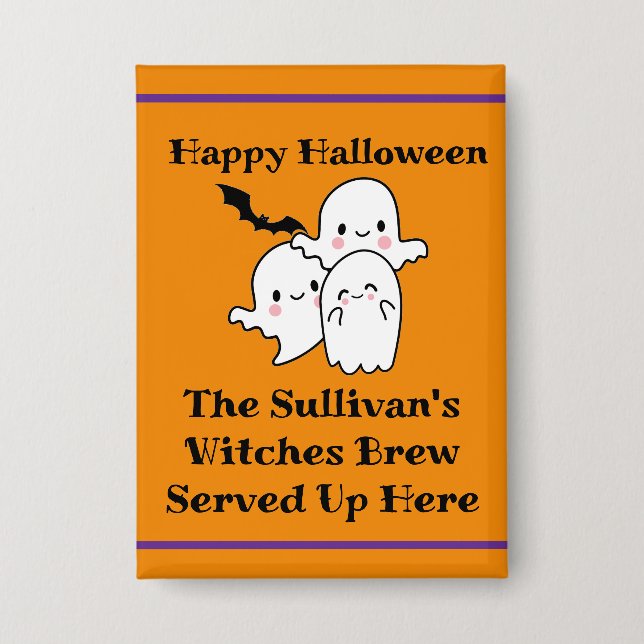 Badge Halloween Brew Booze Personnaliser Ghost Bat Orang (Recto)