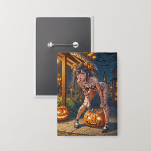 Badge Halloween Monster Jack-o-Lantern & Bat Vixen Girl