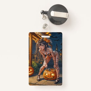 Badge Halloween Monster Jack-o-Lantern & Bat Vixen Girl