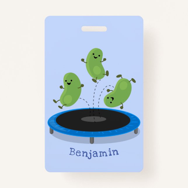 Badge Haricots verts mignons sur dessin animé trampoline (Devant)