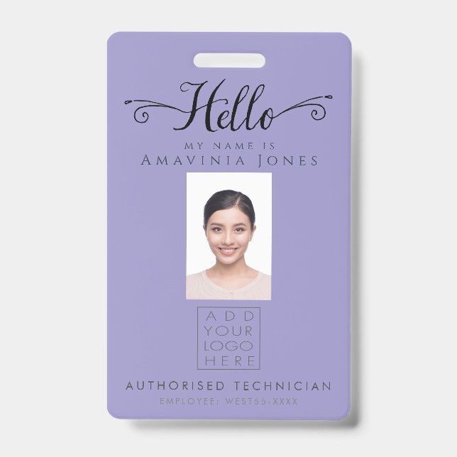 Badge Hello Business Photo ID Identification Plastic (Front)